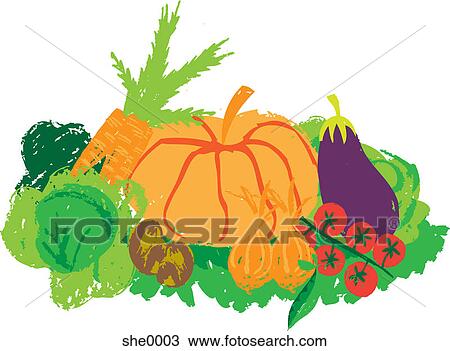 Drawing - A variety of fruit and vegetables. Fotosearch