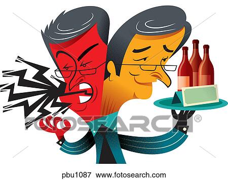 A waiter who is angry but tries to appear happy View Large Illustration Stock Illustration - A waiter who is angry but tries to appear happy. Fotosearch