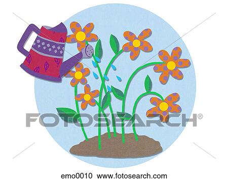 Clipart - A watering can and flowers. Fotosearch