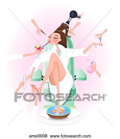A woman at a salon getting pampered View Large Illustration Stock Illustration - A woman at a salon getting pampered. Fotosearch