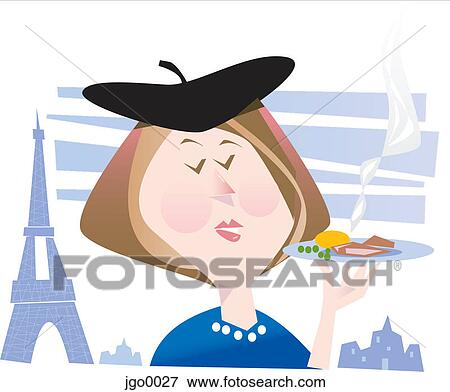 A woman in Paris holding a plate of food View Large Illustration Stock Illustration - A woman in Paris holding a plate of food. Fotosearch
