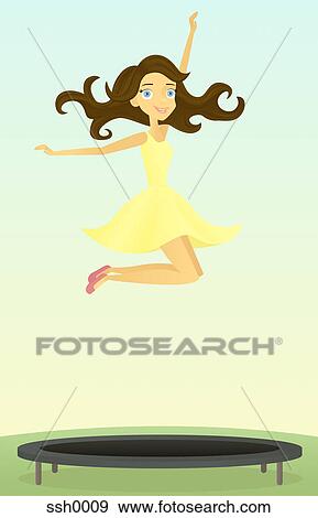 Stock Illustration - A woman jumping on a trampoline. Fotosearch
