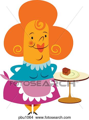 A woman standing with chocolate cake in the background View Large Illustration Stock Illustration - A woman standing with chocolate cake in the background. Fotosearch
