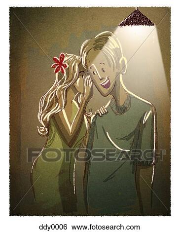Stock Illustration - A woman whispering in a man's ear. Fotosearch