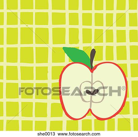 An apple on a yellow green background View Large Illustration Drawing - An apple on a yellow green background. Fotosearch
