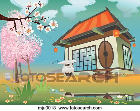 Stock Illustration - An Asian house. Fotosearch