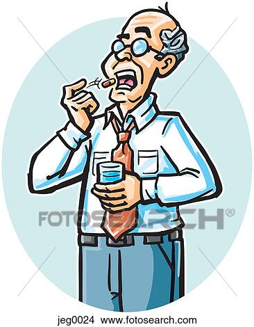 An elderly man taking a pill View Large Illustration Stock Illustration - An elderly man taking a pill. Fotosearch