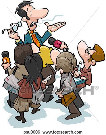 Stock Illustration - An office worker speaking to members of the press. Fotosearch
