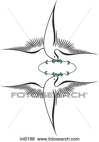 Stock Illustration - Birds holding leaves in between their beak. Fotosearch