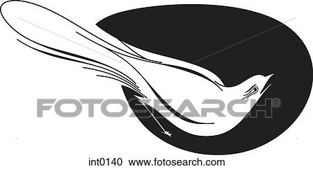 Clipart - Black and white decorative bird. Fotosearch