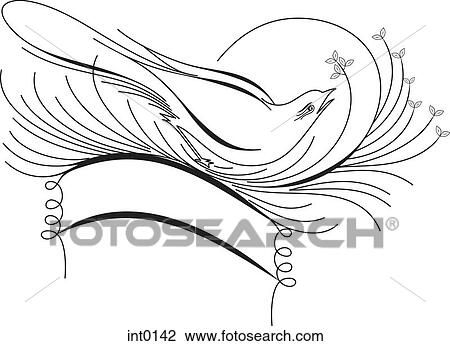 Drawing - Black and white swirly bird. Fotosearch