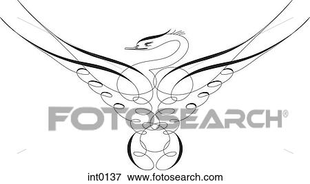 Stock Illustration - Black and white swirly swan. Fotosearch