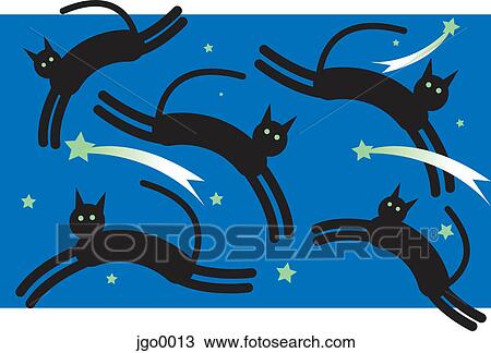 Black cats and shooting stars View Large Illustration Drawing - Black cats and shooting stars. Fotosearch