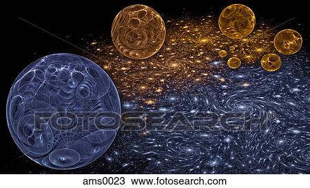 Drawing - Blue and gold digital background. Fotosearch