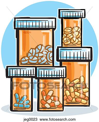 Bottles of pills Drawing | jeg0023 | Fotosearch