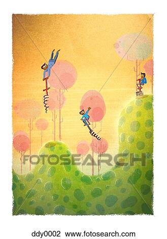 Boys jumping on springs View Large Illustration Drawing - Boys jumping on springs. Fotosearch