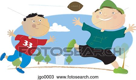 Drawing - Boys playing football. Fotosearch