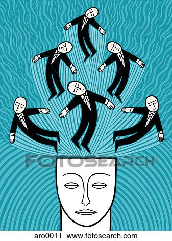 Businessman flying out of a person's head View Large Illustration Clip Art - Businessman flying out of a person's head. Fotosearch