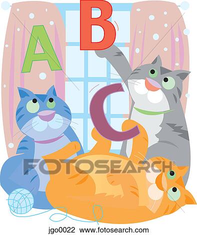 Drawing - Cats playing ABC's. Fotosearch
