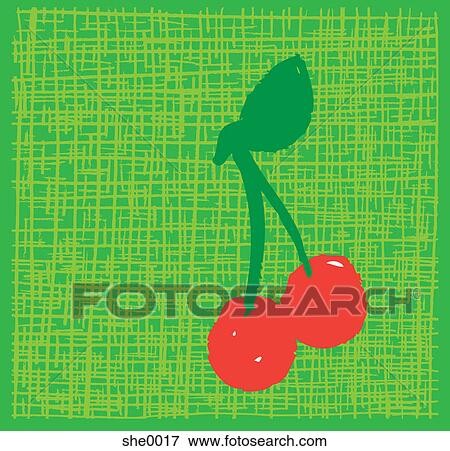 Cherries on a green background View Large Illustration Stock Illustration - Cherries on a green background. Fotosearch