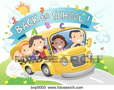 Children on a school bus View Large Illustration Drawing - Children on a school bus. Fotosearch