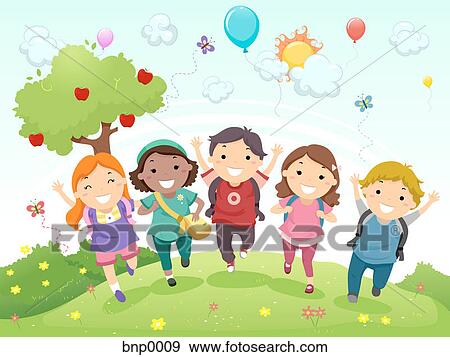 Children walking with their backpacks View Large Illustration Stock Illustration - Children walking with their backpacks. Fotosearch