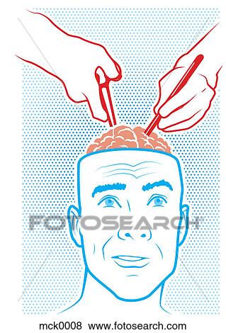 Stock Illustration - Chopsticks picking at a man's brain. Fotosearch