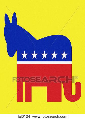 Stock Illustration - Democratic donkey and Republican elephant. Fotosearch