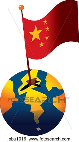 Flag of China sticking out of a globe View Large Illustration Stock Illustration - Flag of China sticking out of a globe. Fotosearch