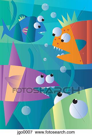 Stock Illustration - Four fish swimming. Fotosearch
