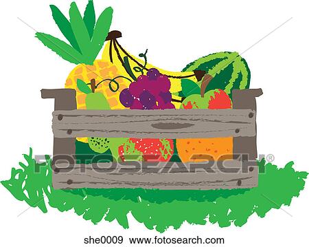 Fruit and vegetables in a crate View Large Illustration Stock Illustration - Fruit and vegetables in a crate. Fotosearch