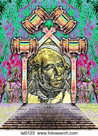 George Washington surrounded by gavels View Large Illustration Drawing - George Washington surrounded by gavels. Fotosearch