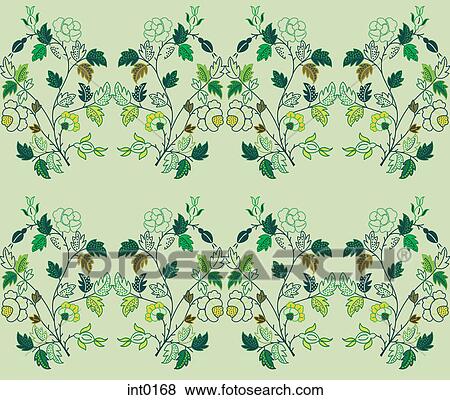 Stock Illustration - Leaves and flowers on a green background. Fotosearch