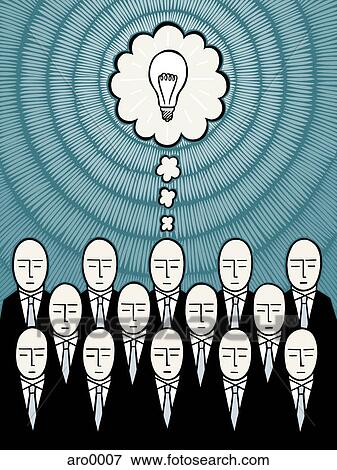 One businessman out of a group thinking of an idea View Large Illustration Stock Illustration - One businessman out of a group thinking of an idea. Fotosearch