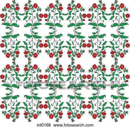 Stock Illustration - Pattern of red flowers and vines. Fotosearch