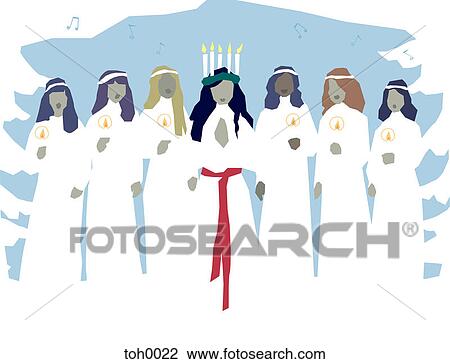People celebrating Saint Lucia day View Large Illustration Drawing - People celebrating Saint Lucia day. Fotosearch