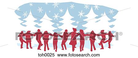 Stock Illustration - People holding hands in the forest in winter. Fotosearch