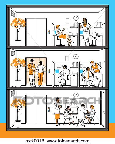Stock Illustration - People in a multi-floor office. Fotosearch