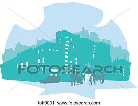 People outside of a hospital View Large Illustration Clip Art - People outside of a hospital. Fotosearch