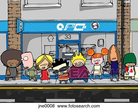 Stock Illustration - People standing in front of a store. Fotosearch
