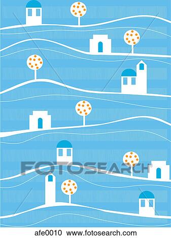 Rows of houses and trees View Large Illustration Clipart - Rows of houses and trees. Fotosearch