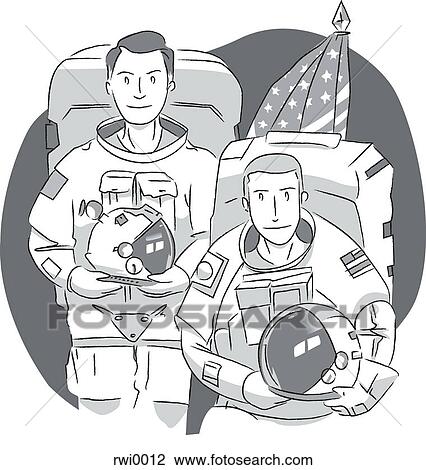 Two American astronauts View Large Illustration Drawing - Two American astronauts. Fotosearch