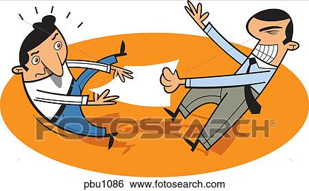 Stock Illustration - Two businessmen fighting over a piece of paper. Fotosearch