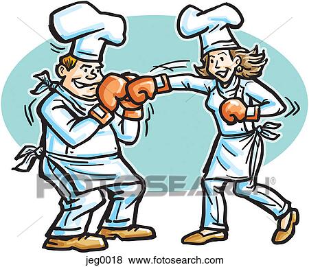 Stock Illustration - Two chefs boxing. Fotosearch