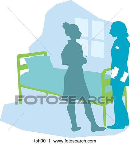 Two doctors talking in a hospital room View Large Illustration Clip Art - Two doctors talking in a hospital room. Fotosearch