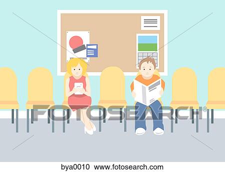 Clipart - Two people in a waiting room. Fotosearch