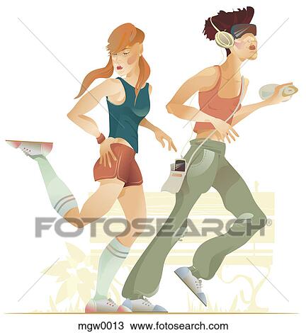 Drawing - Two people jogging. Fotosearch