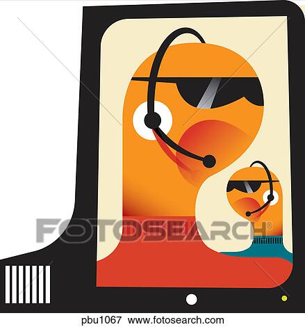 Two people talking on headsets View Large Illustration Stock Illustration - Two people talking on headsets. Fotosearch