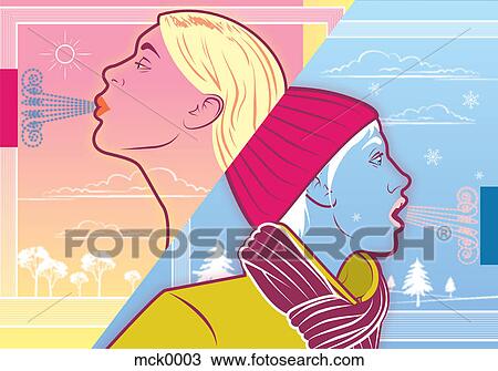 Drawing - Two women in different seasons. Fotosearch