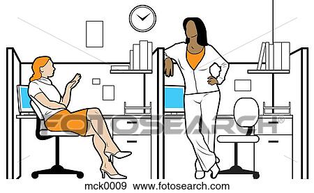 Stock Illustration - Two women in their office cubicles talking. Fotosearch